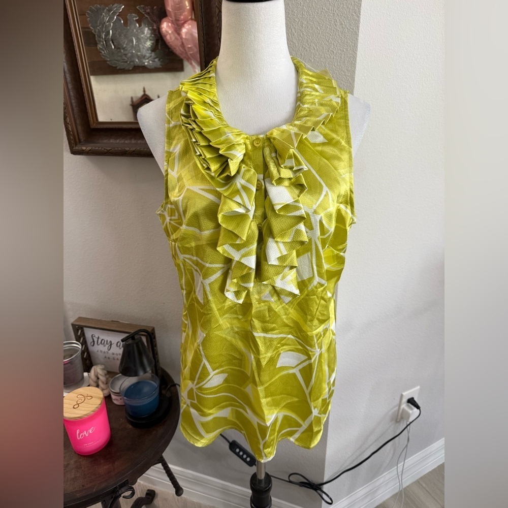 New York & Company Chartreuse Ruffle Blouse